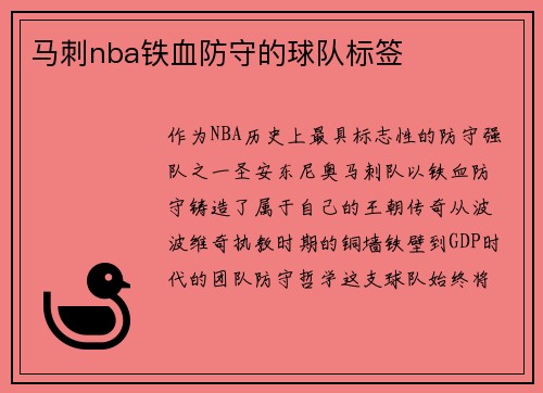 马刺nba铁血防守的球队标签