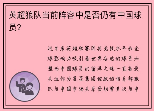 英超狼队当前阵容中是否仍有中国球员？